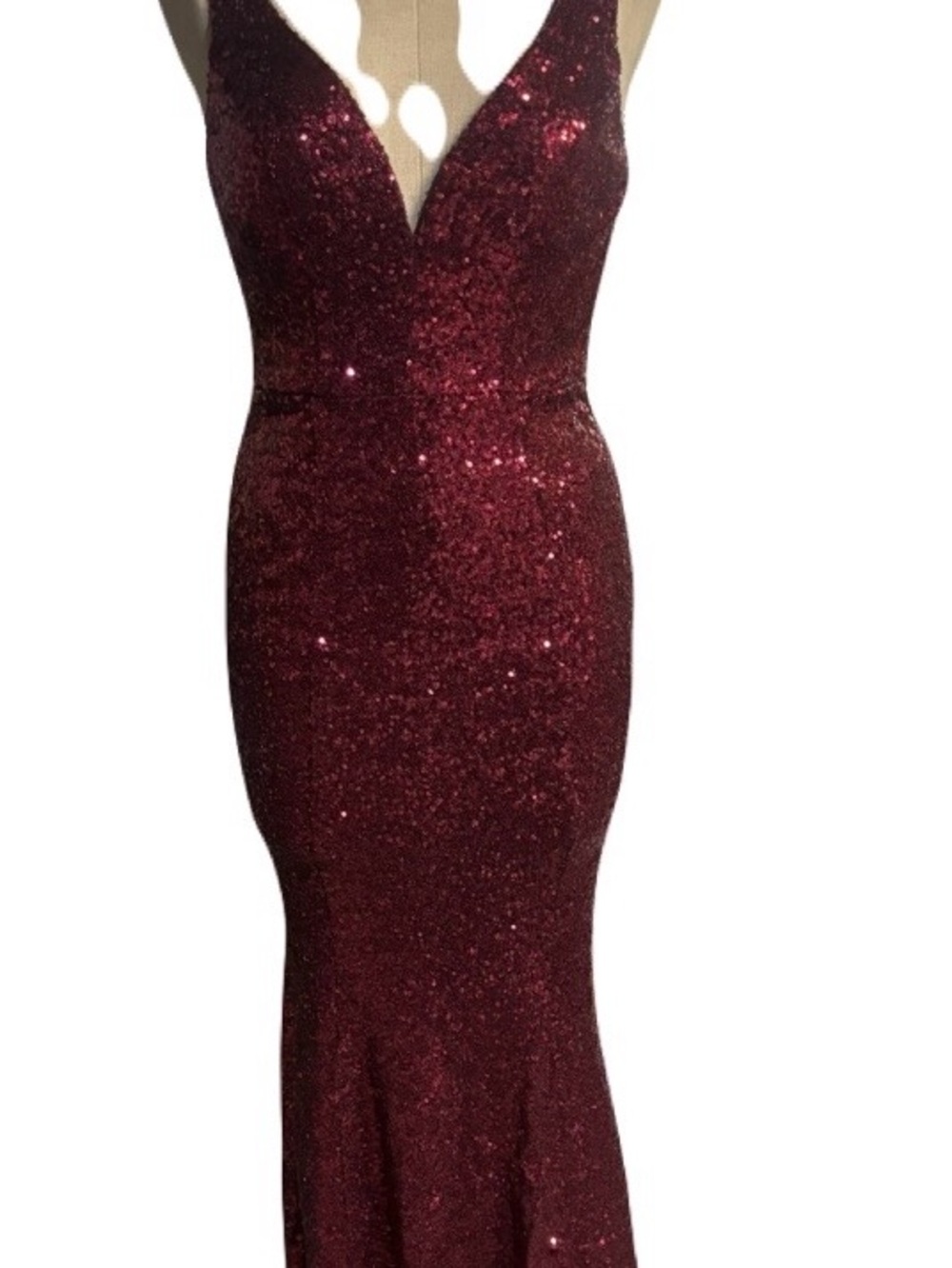 Women's Deep red Sequin V-Neck Evening Dress